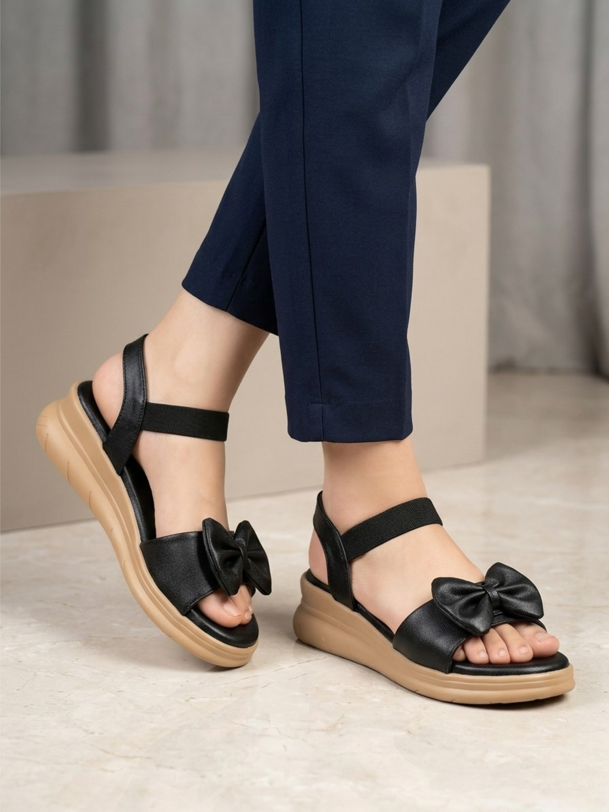 Fableora Black Bow Comfort Sandals