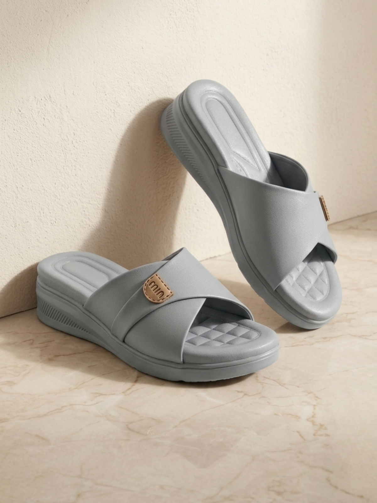Fableora Grey Comfort Slip-On Sandals